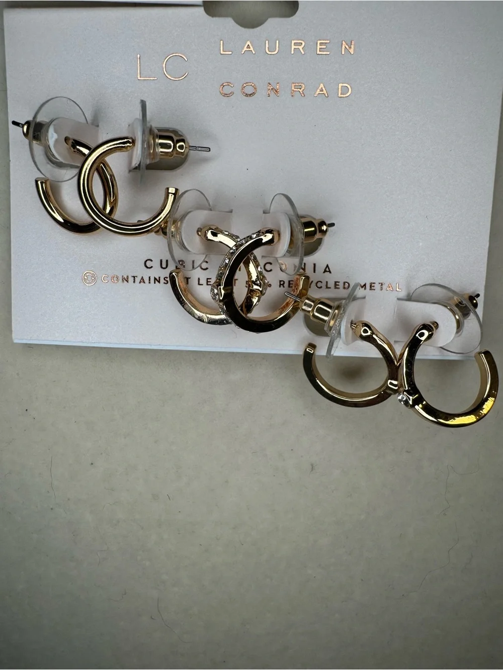 New LC Lauren Conrad Shiny Gold Hoop Stud Earrings - Set of 3 Pairs